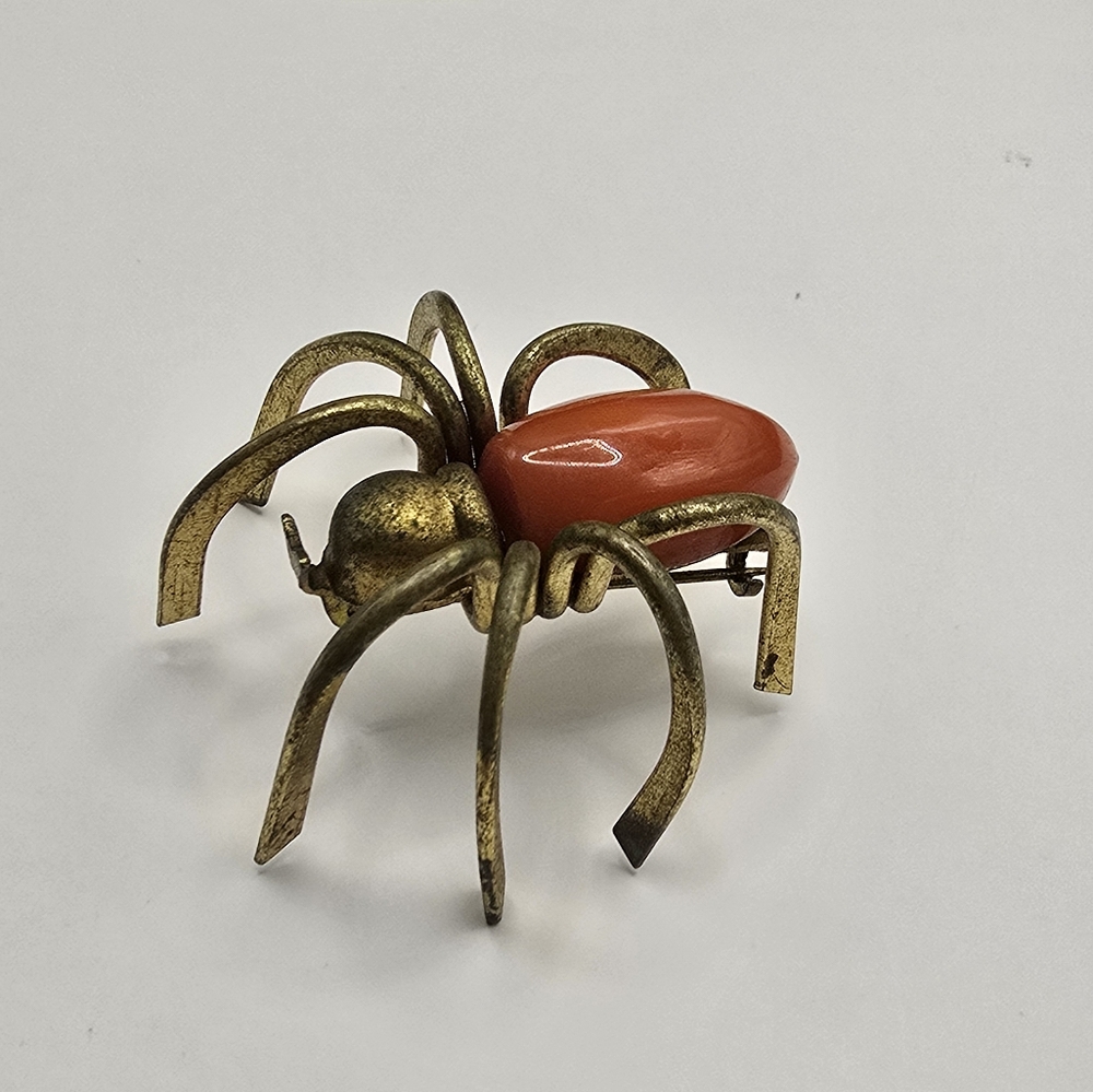 Vintage Art Deco Orange Bakelite Spider Bug Critter Brooch
